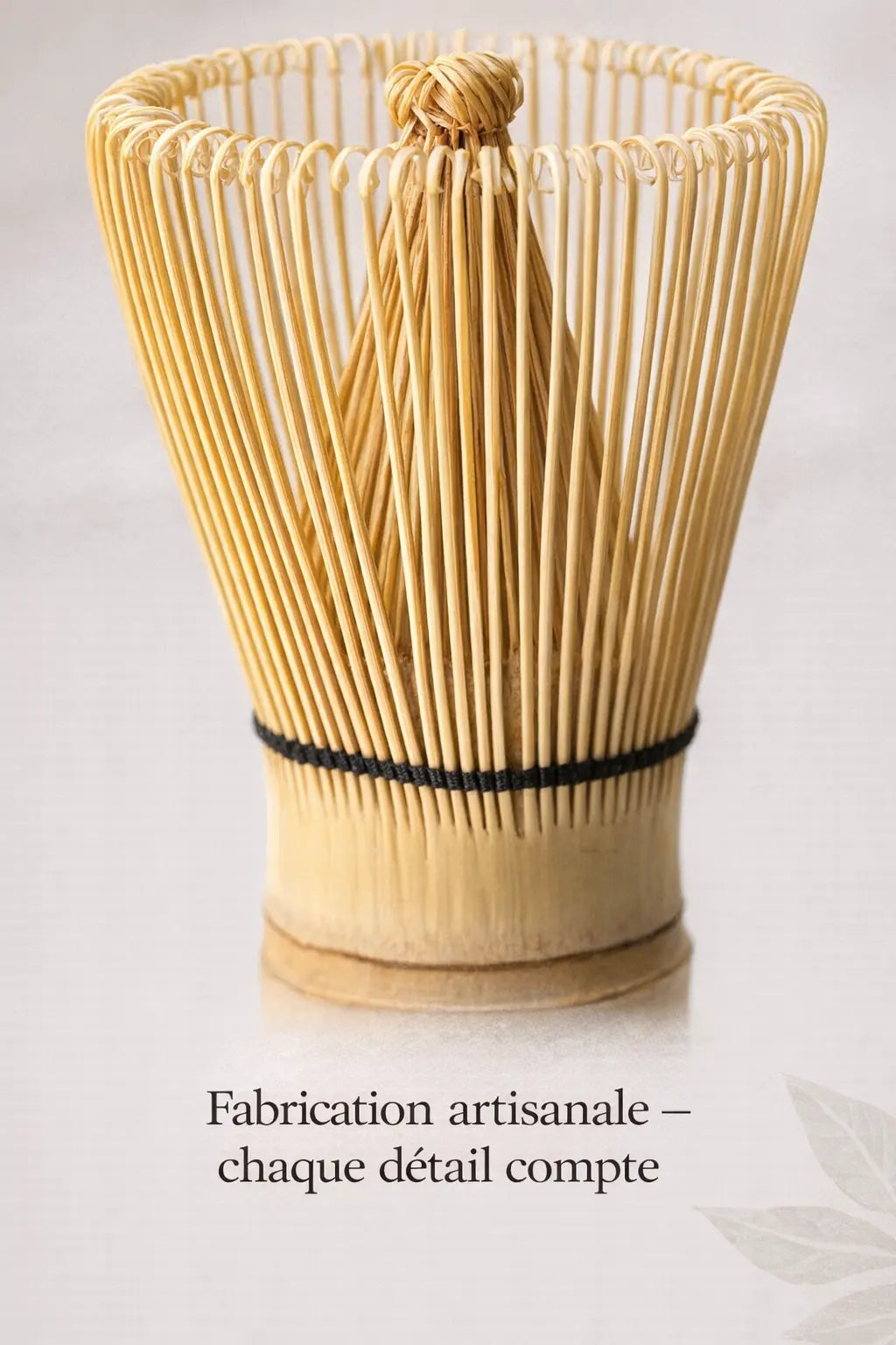 Artisanal bamboo matcha whisk close up