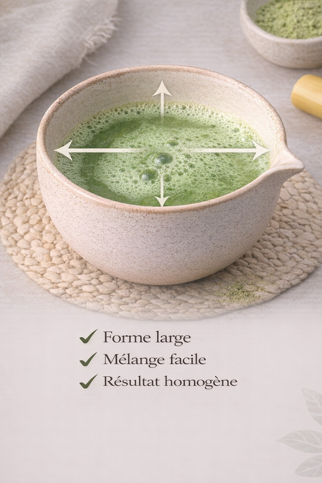 Artisanal matcha bowl with vibrant tea
