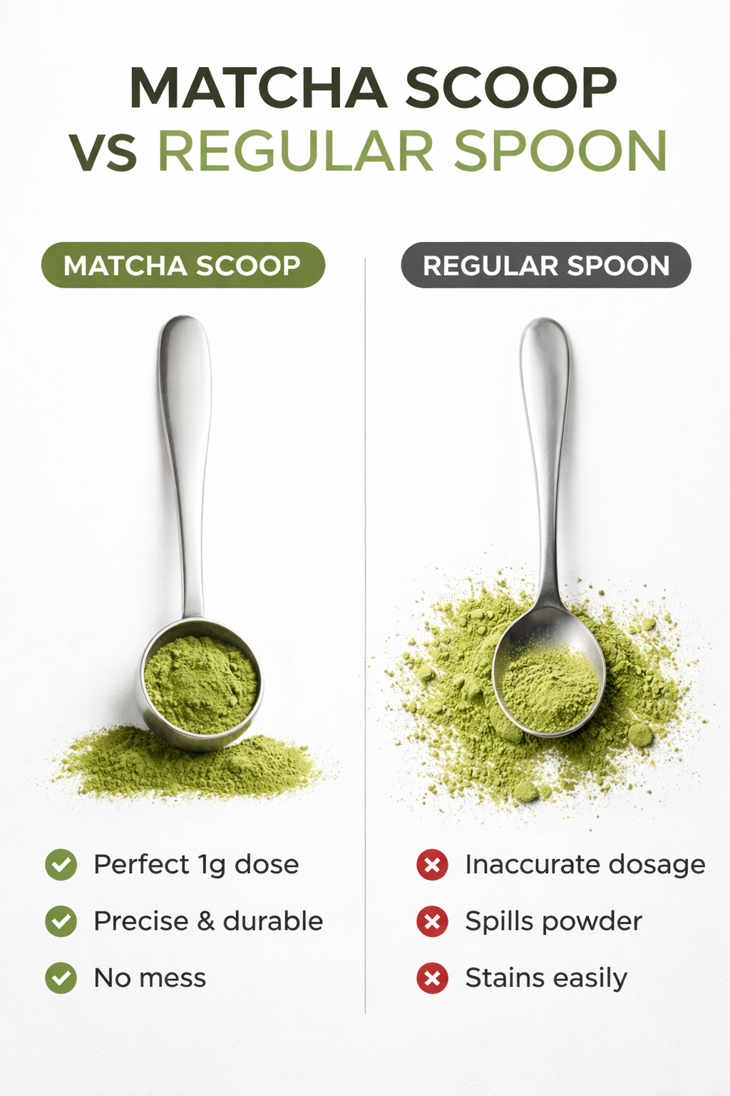 Cuillère doseuse matcha en acier inoxydable