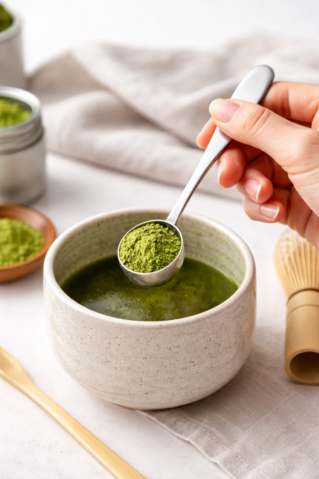 Cuillère doseuse matcha en acier inoxydable