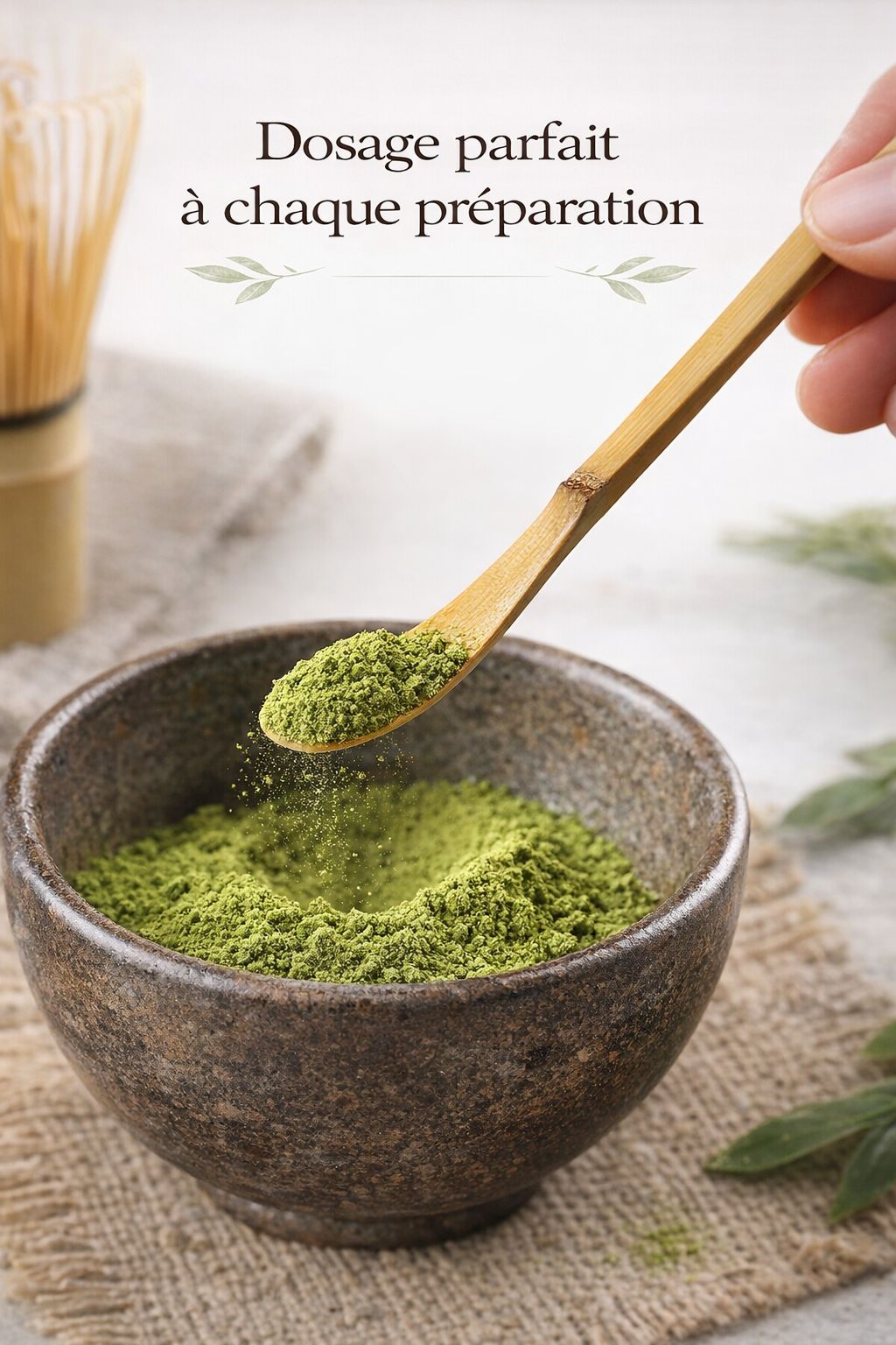 Scoop of vibrant matcha powder