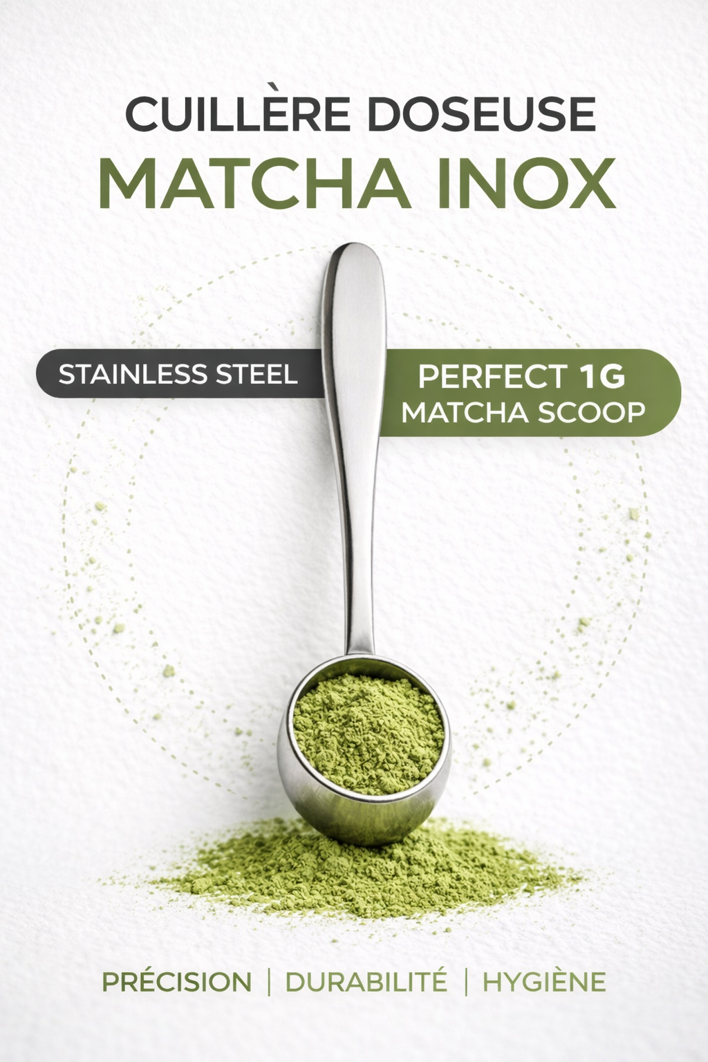 Cuillère doseuse matcha en acier inoxydable