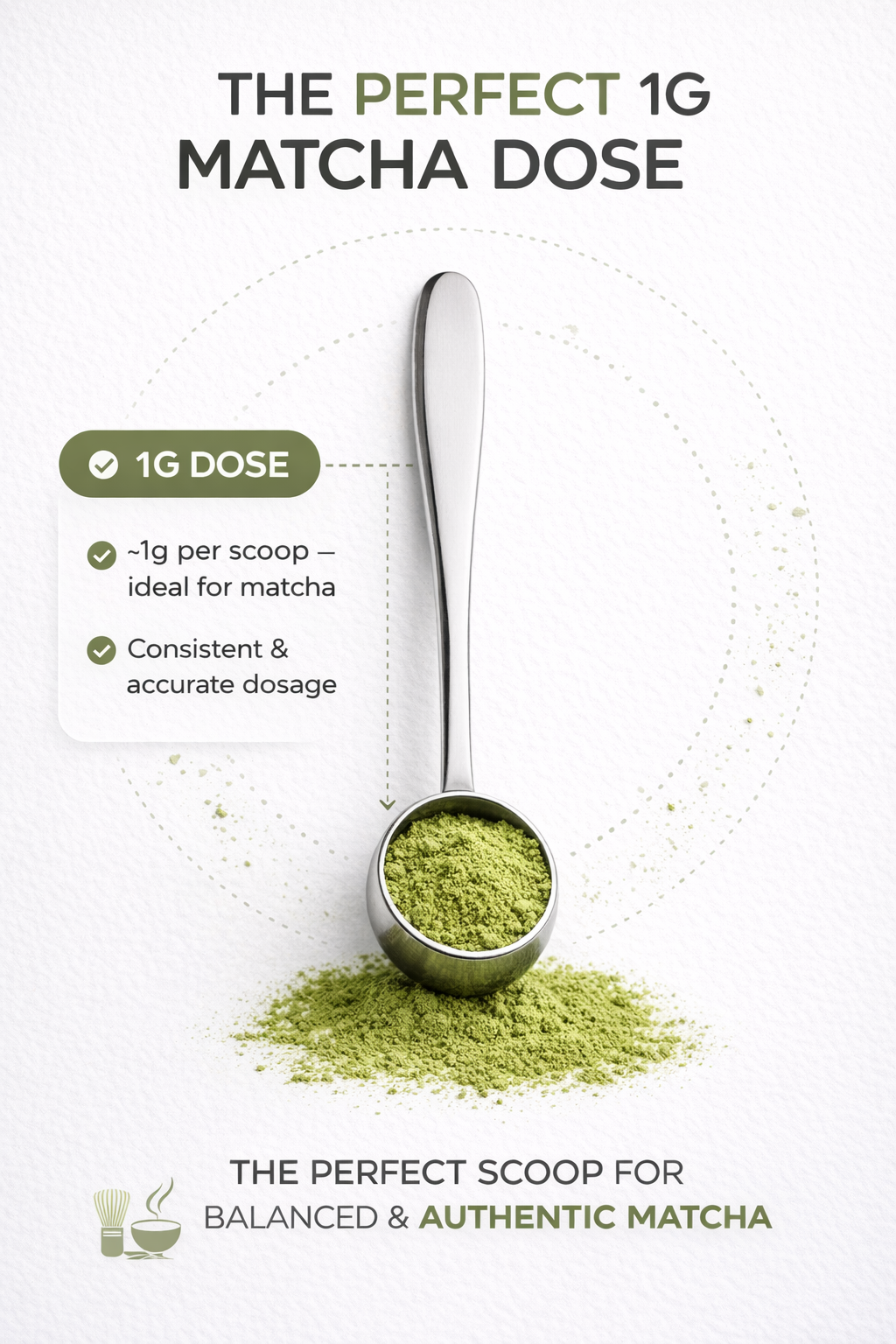 Cuillère doseuse matcha en acier inoxydable
