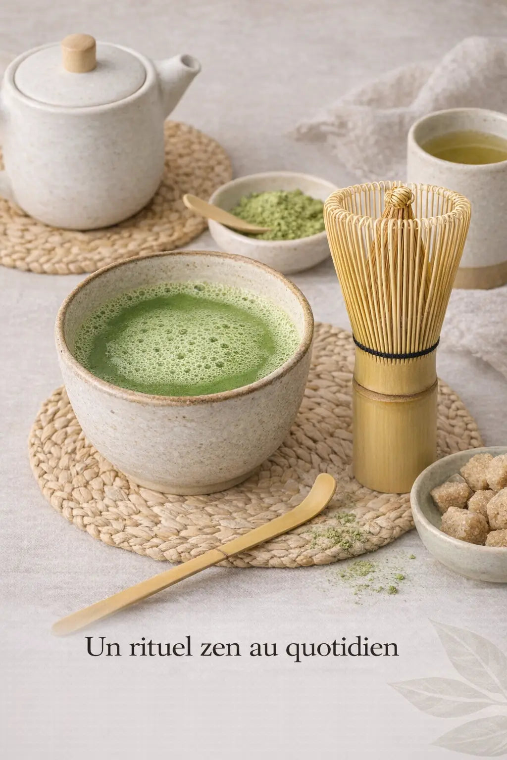 Zen matcha tea ritual setup